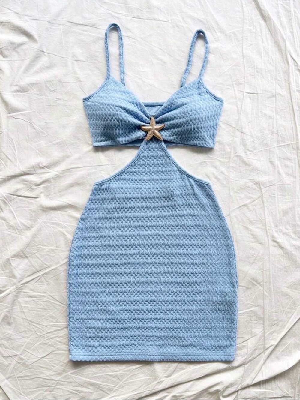 SHEIN Light Blue Knit Cutout Mini Dress with Starfish Detail